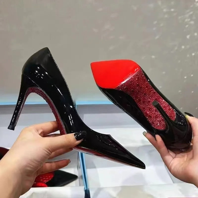 GIÀY CAO GÓT ĐẾ ĐỎ ĐÍNH ĐÁ MOBE